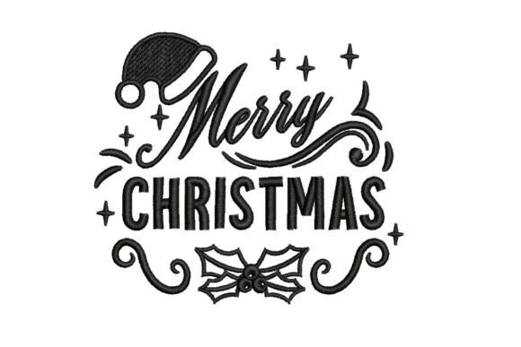 Festive Typography: Merry Christmas with Santa Hat and Holly
