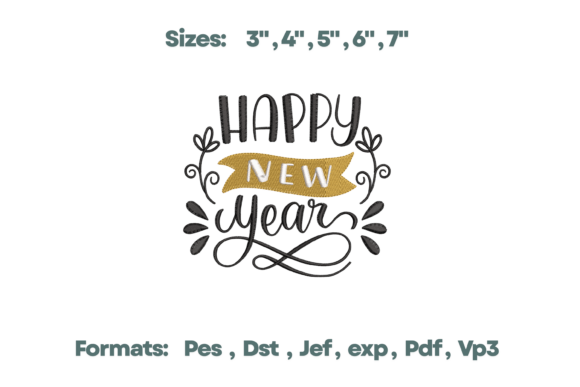 Happy New Year Gold Banner Embroidery